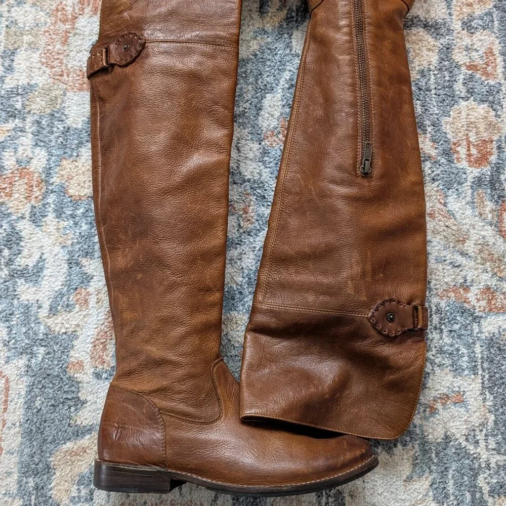 Frye Shirley Over The Knee Brown Leather Tall Riding Boots